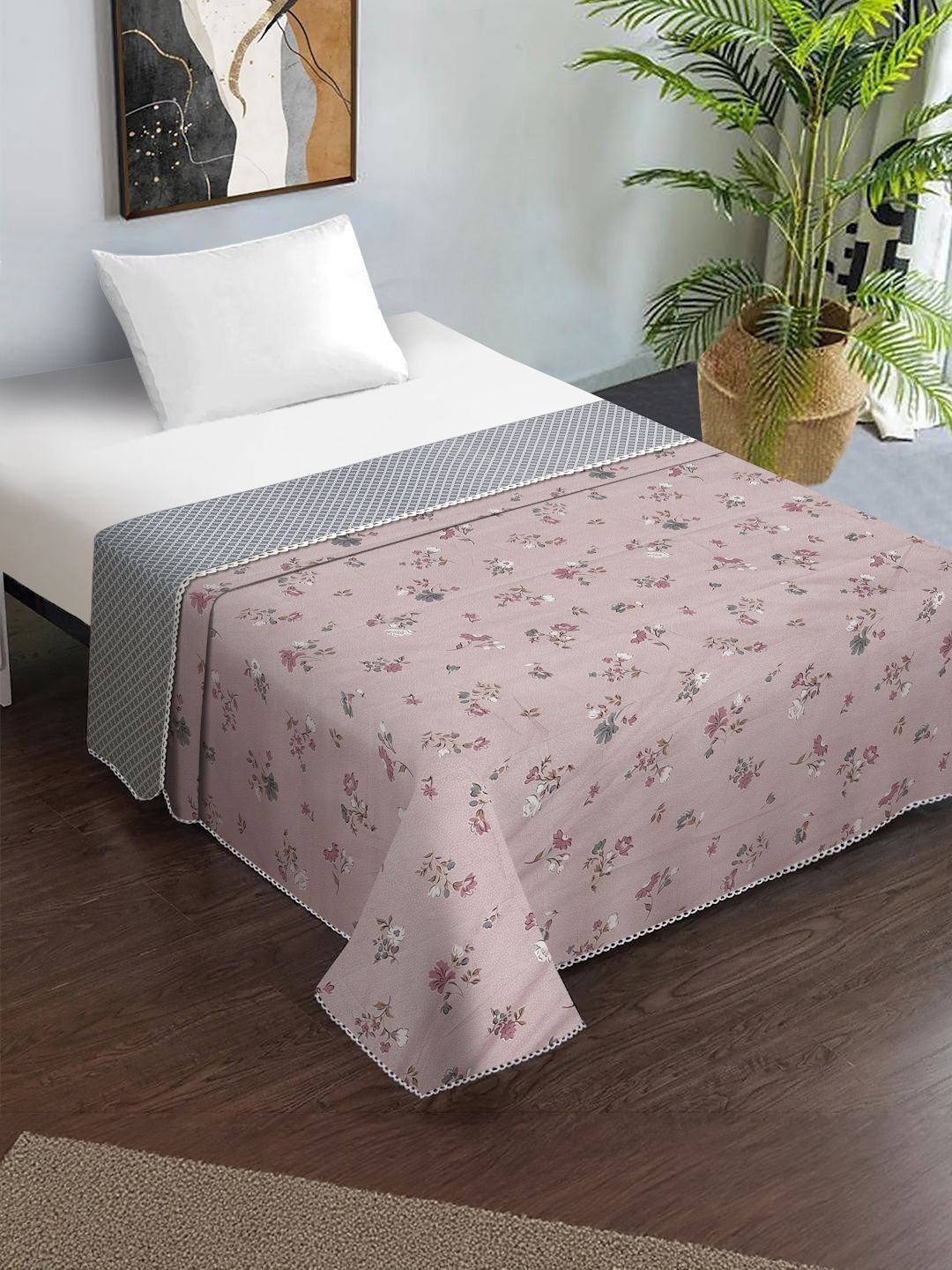 KLOTTHE Pink Floral Lightweight 150 GSM Summer Dohar-image-28