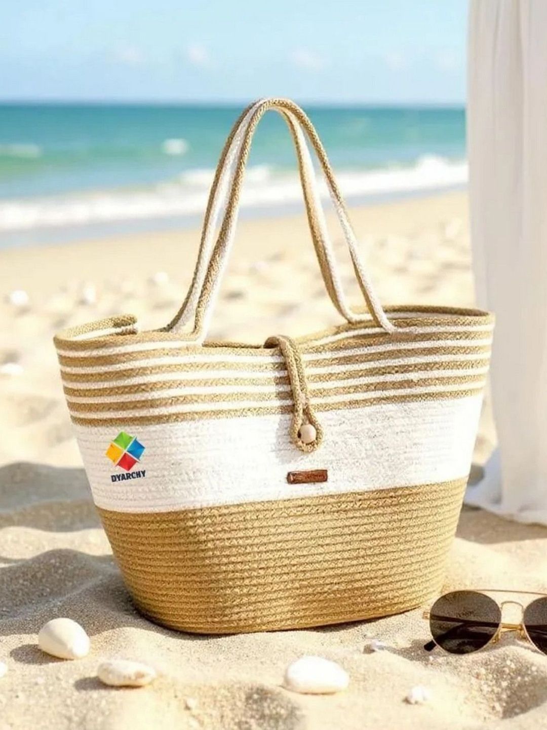 DYARCHY Striped Shopper Tote Bag with Bow Detail-picture-52