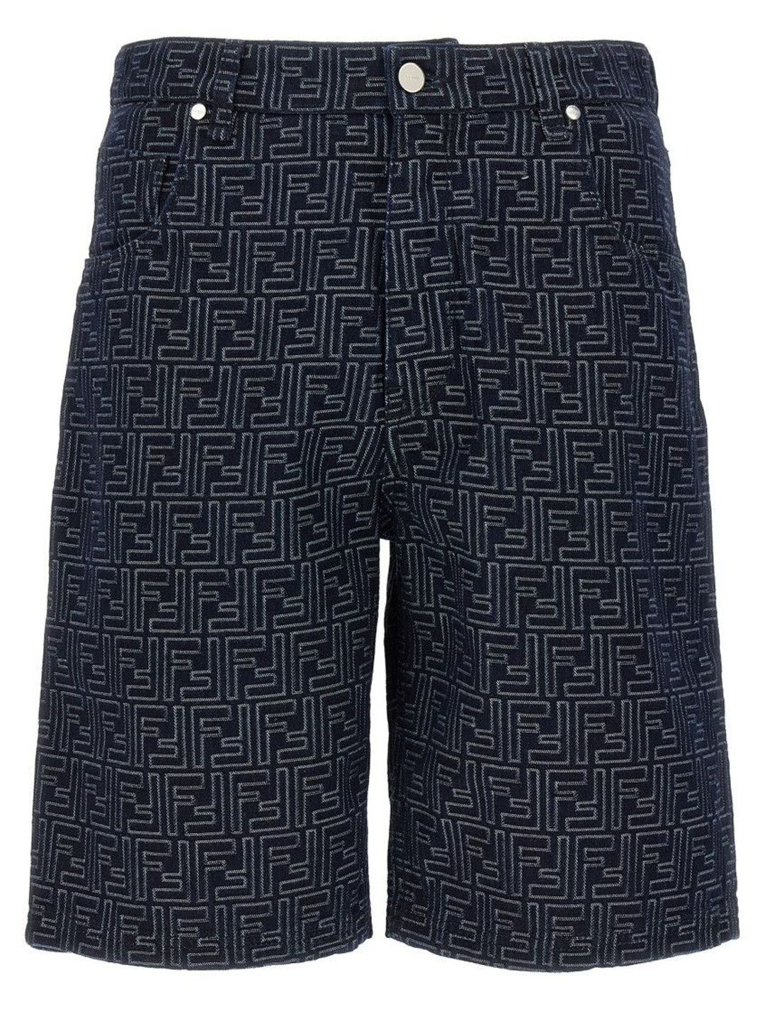 Navy Blue Jeans Jacquard Shorts-image-0