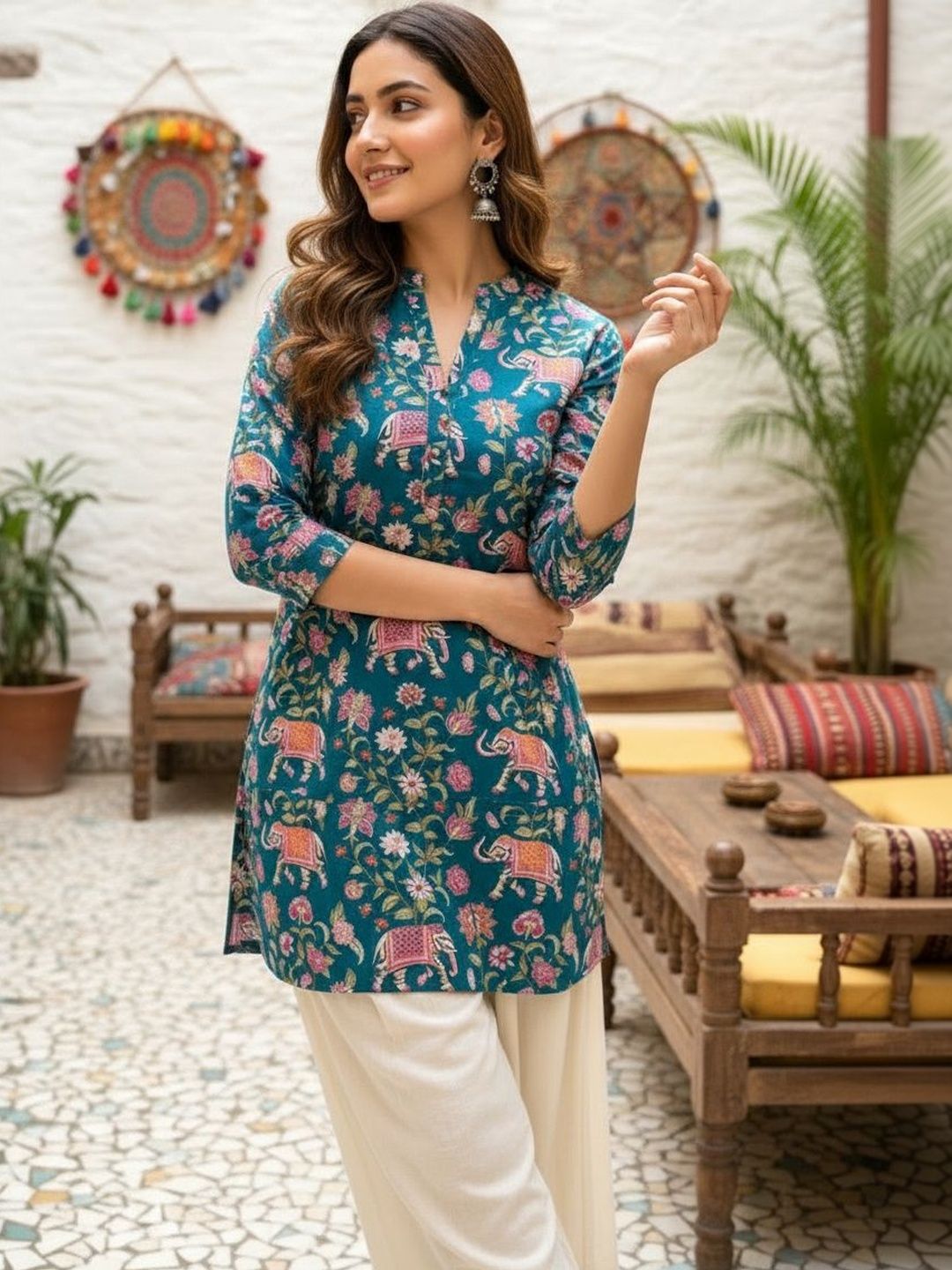 Anouk Ethnic Motifs Printed Pure Cotton Blend Kurti-picture-15