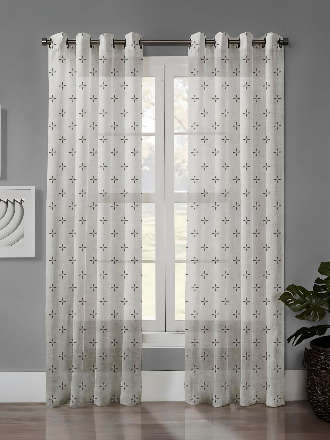 AAVIS DECOR Brown 2 Pieces Embroidered Sheer Long Door Curtain-image-48