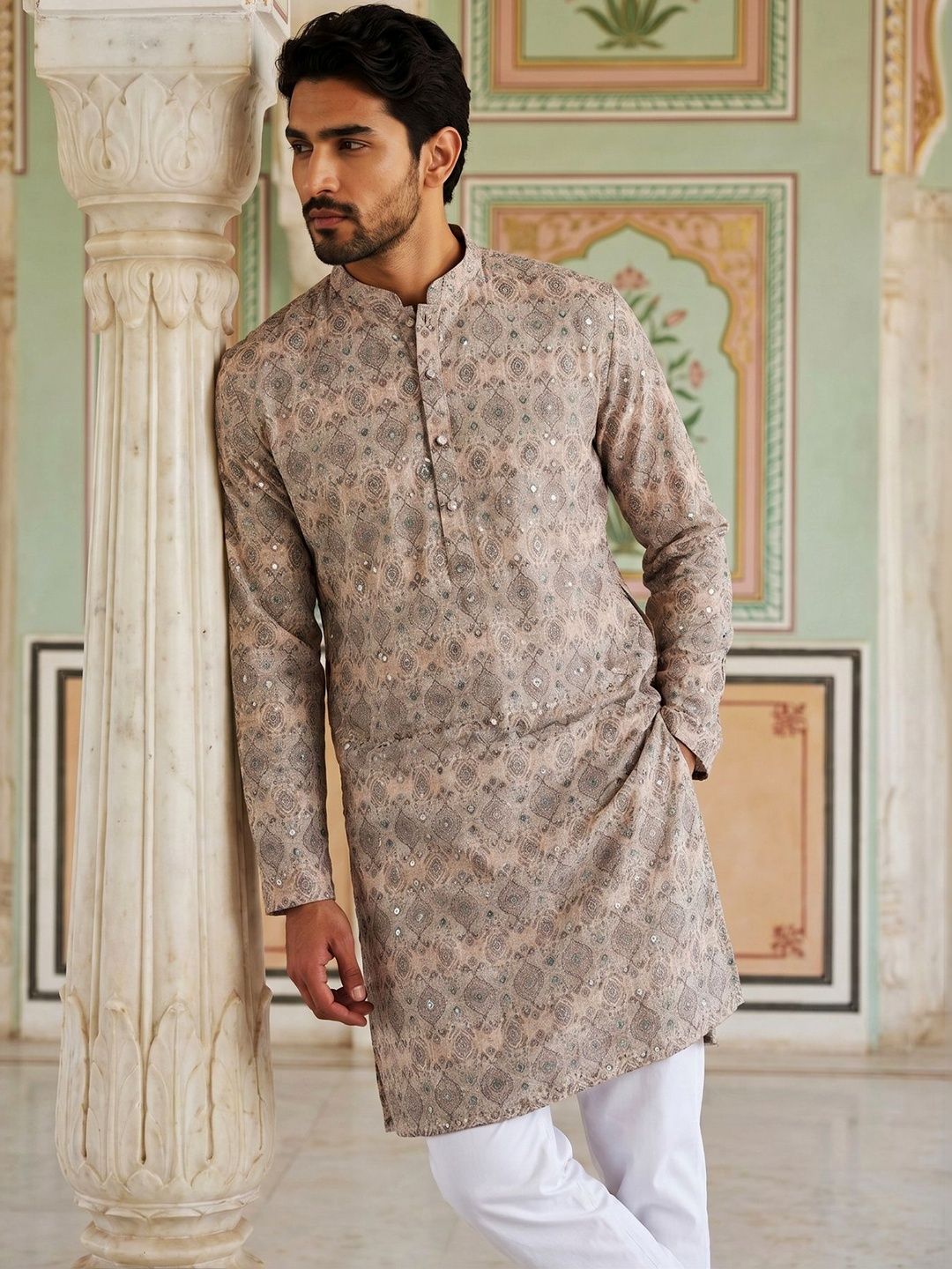 Jompers Men Ethnic Motifs Printed Mirror Work Kurta-picture-37