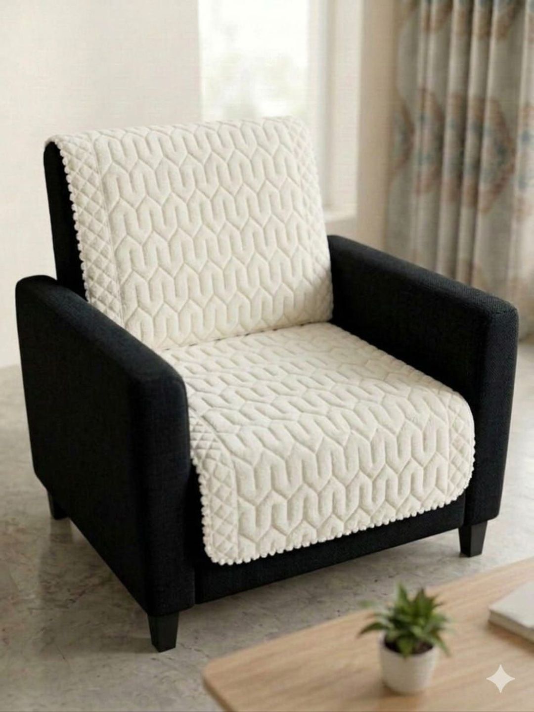 RAINBOW FURNISHINGS Cream-Coloured & Cream-Coloured Viscose Rayon Blend Sofa Cover Without Arms-image-45