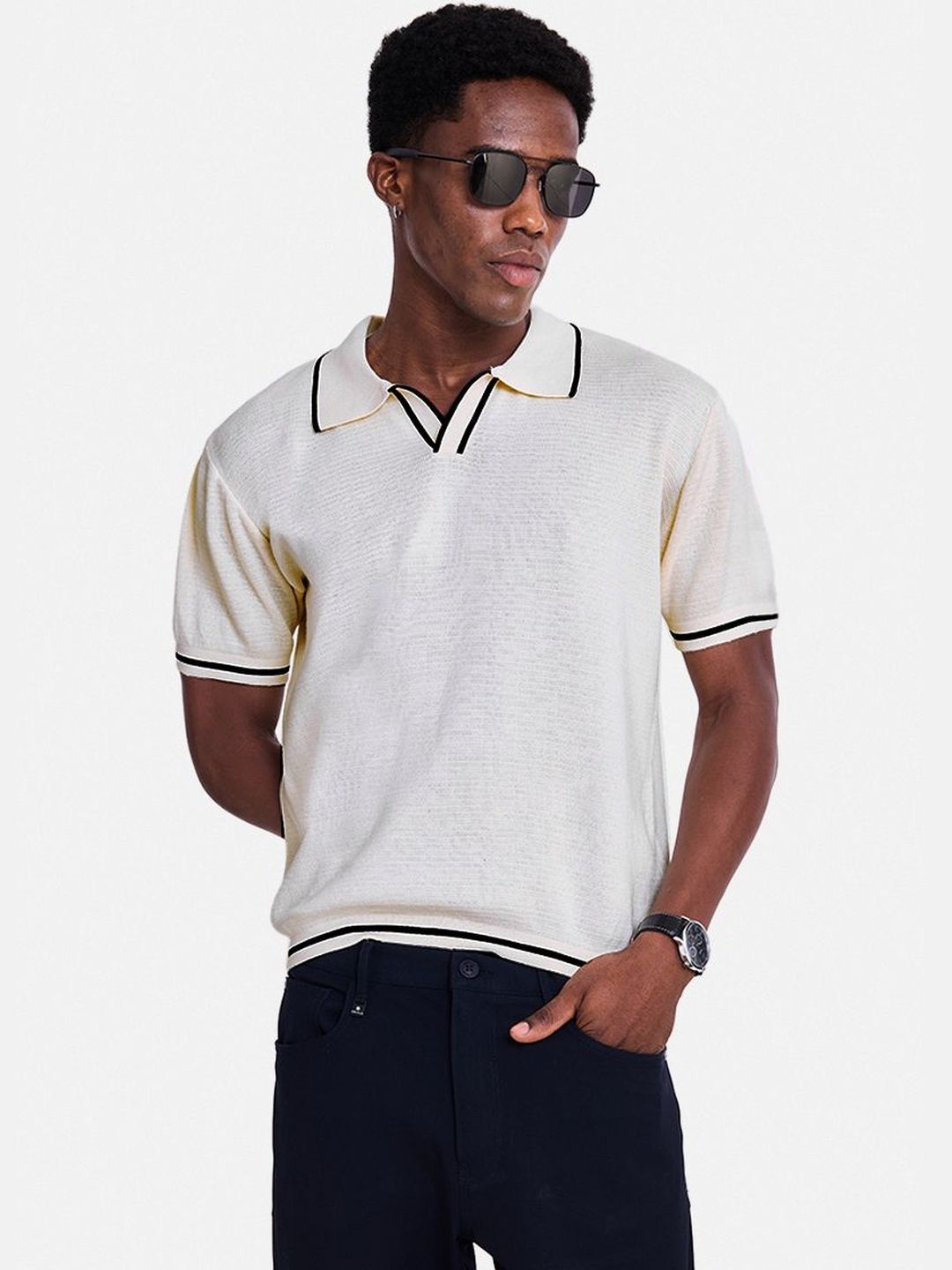 Snitch Off-White Textured T-Shirt-image-47