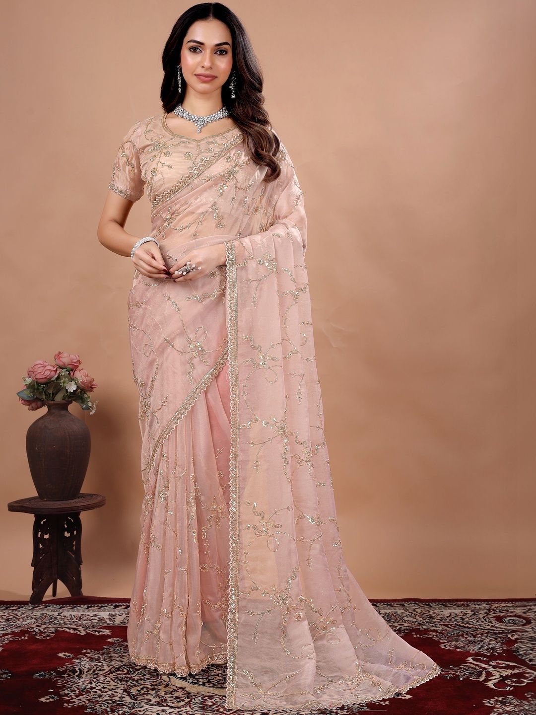 KANYAARI Embellished Sequinned Tissue Heavy Work Saree-picture-20