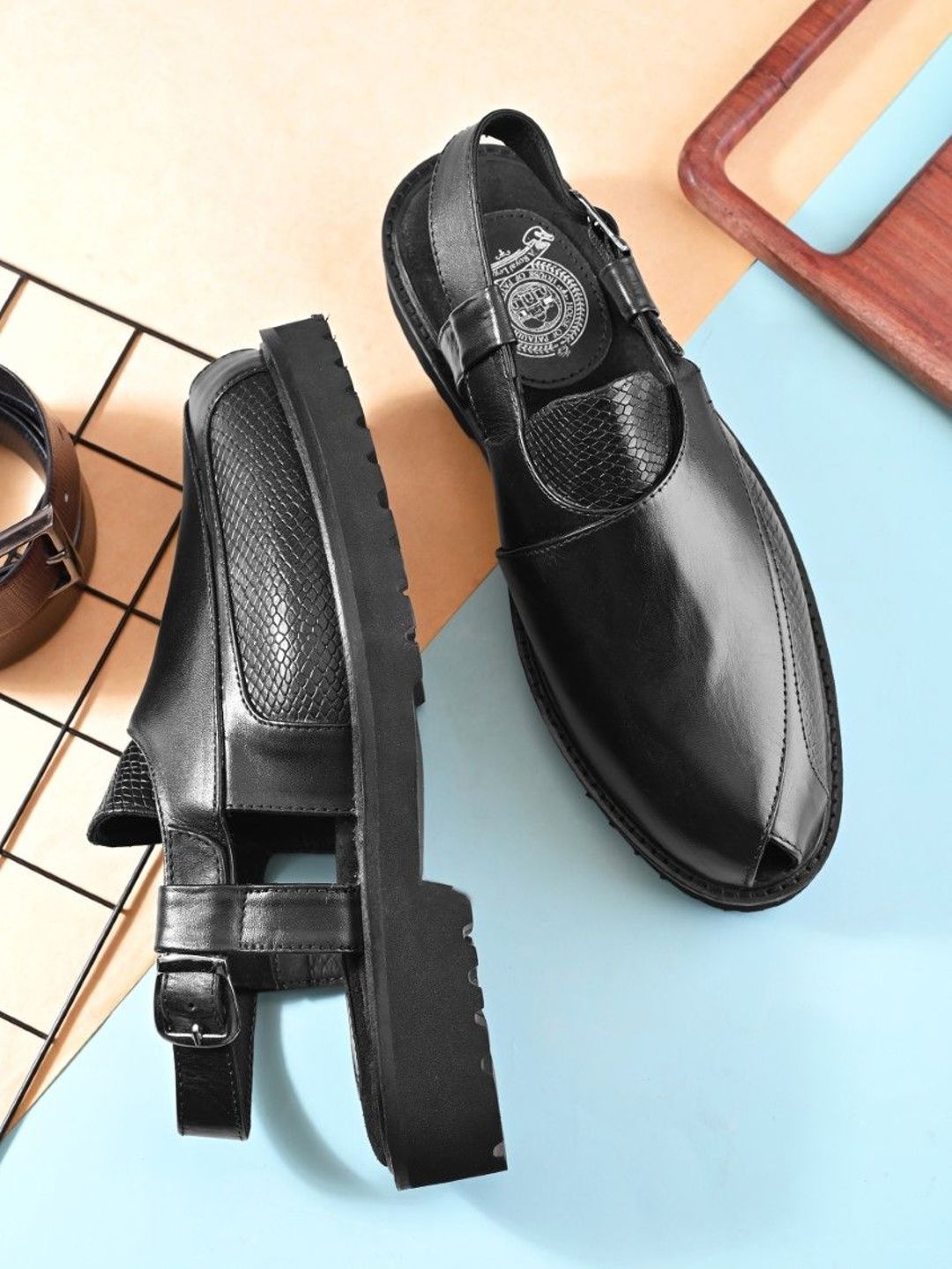 House of Pataudi Men Leather Buckle Shoe-Style Sandals-picture-47