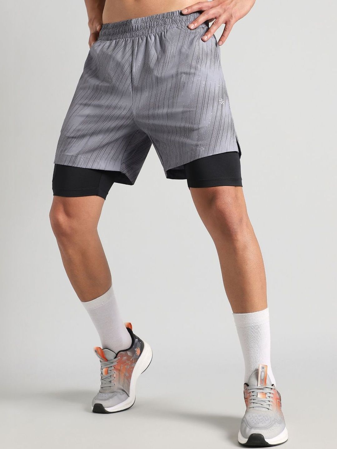 CULT Men's Grey Urban Camo Inbuilt Tights Training Shorts-image-29
