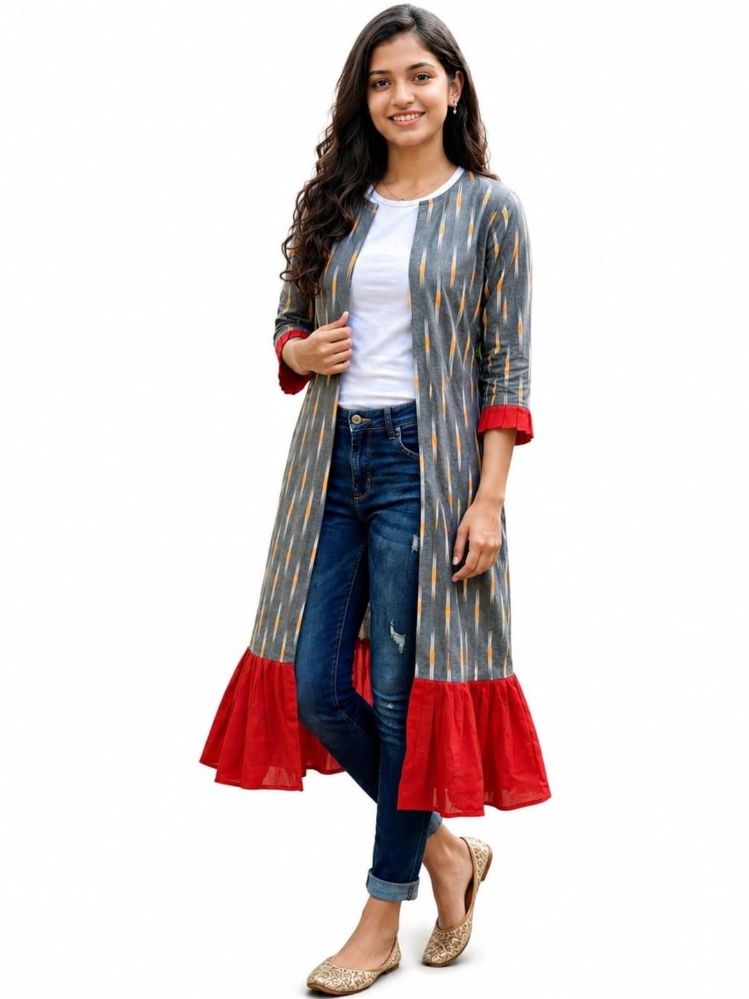 Crazy Needle Women Printed Longline Shrug-image-17