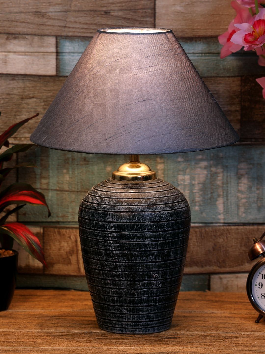 BrightDaisy Grey Textured Terracotta Industrial Frusturical Shaped Table Lamp-image-38