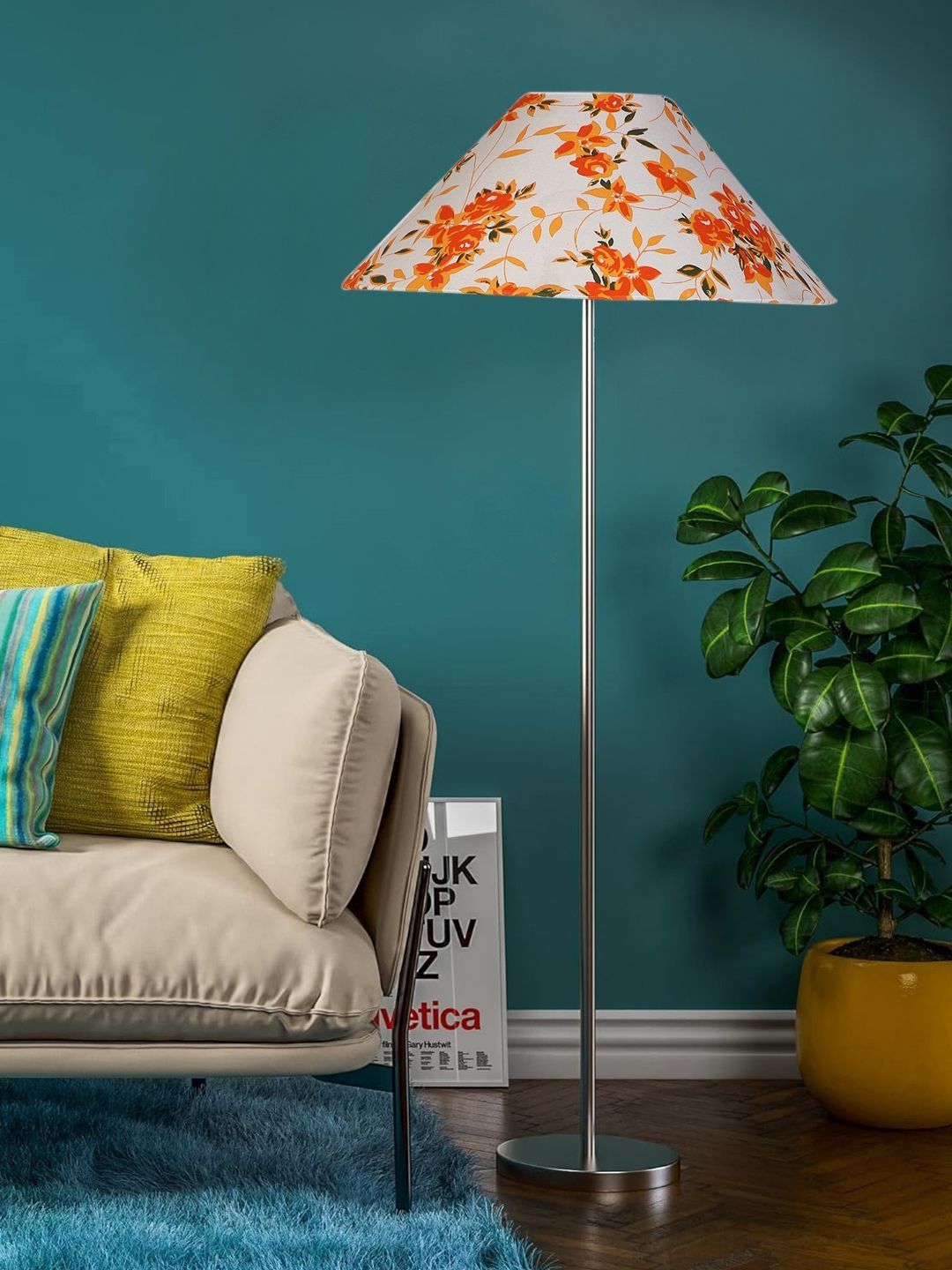Myntra Elegant Homes White & Orange Printed Steel Floor Lamp-image-18