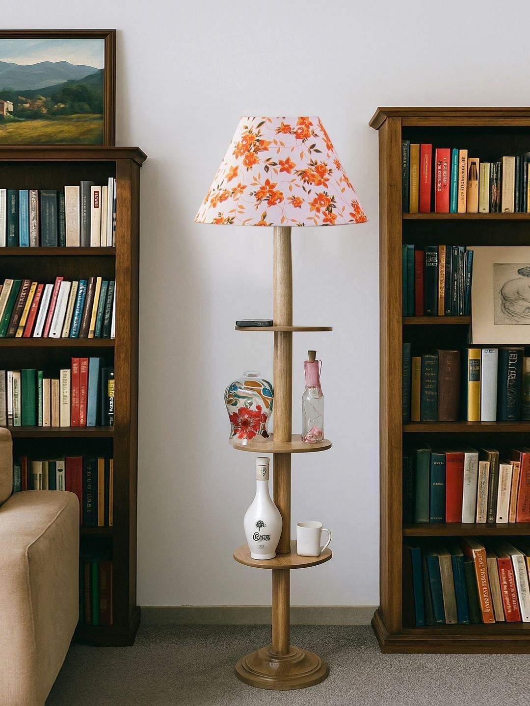 Myntra Elegant Homes White & Orange Wooden Tripod Floor Lamps-image-34