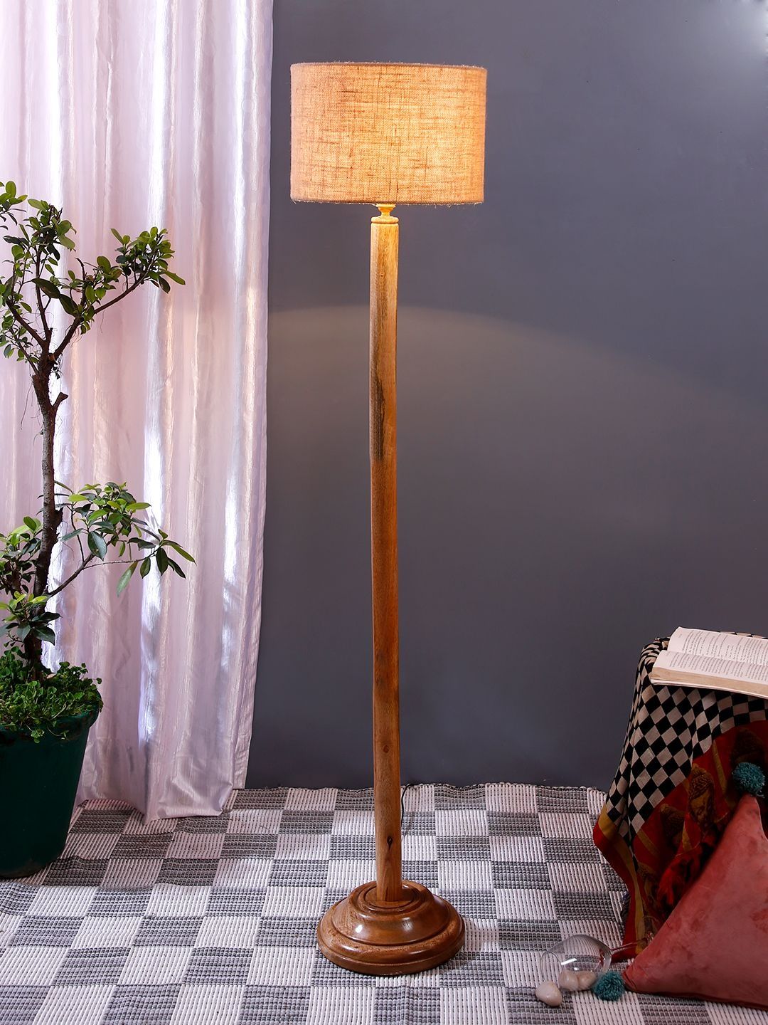 Myntra Elegant Homes Beige & Brown Wooden Tripod Floor Lamps-image-27
