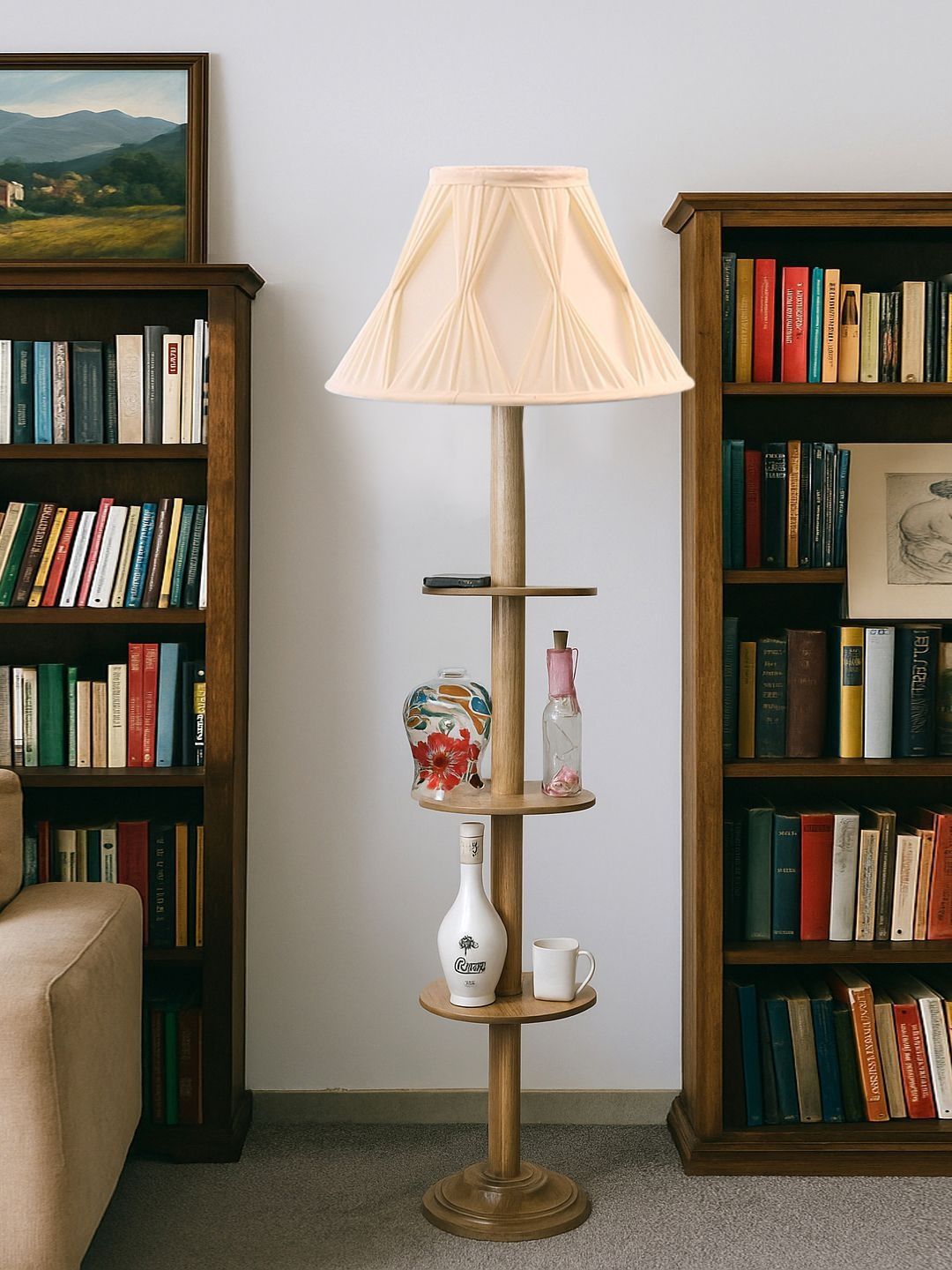 Myntra Elegant Homes Off-White & Brown Wooden Tripod Floor Lamps-image-29