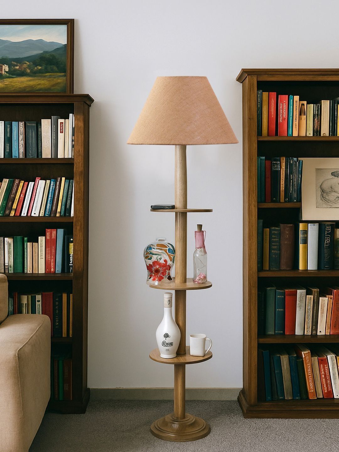 Myntra Elegant Homes Beige & Brown Wooden Tripod Floor Lamps-image-20
