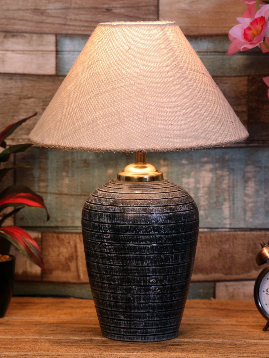 BrightDaisy White Textured Terracotta Industrial Frusturical Shaped Table Lamp-image-17