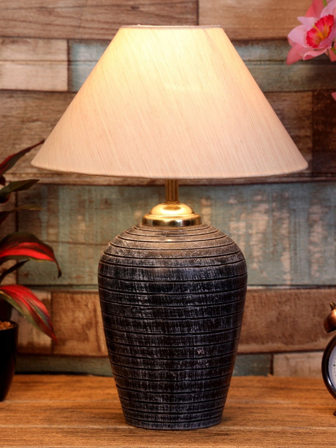 BrightDaisy Beige Textured Terracotta Industrial Frusturical Shaped Table Lamp-image-23