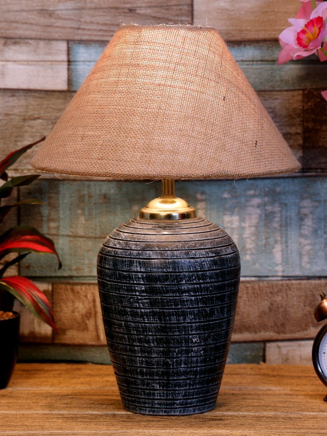 BrightDaisy Brown Textured Terracotta Industrial Frusturical Shaped Table Lamp-picture-11