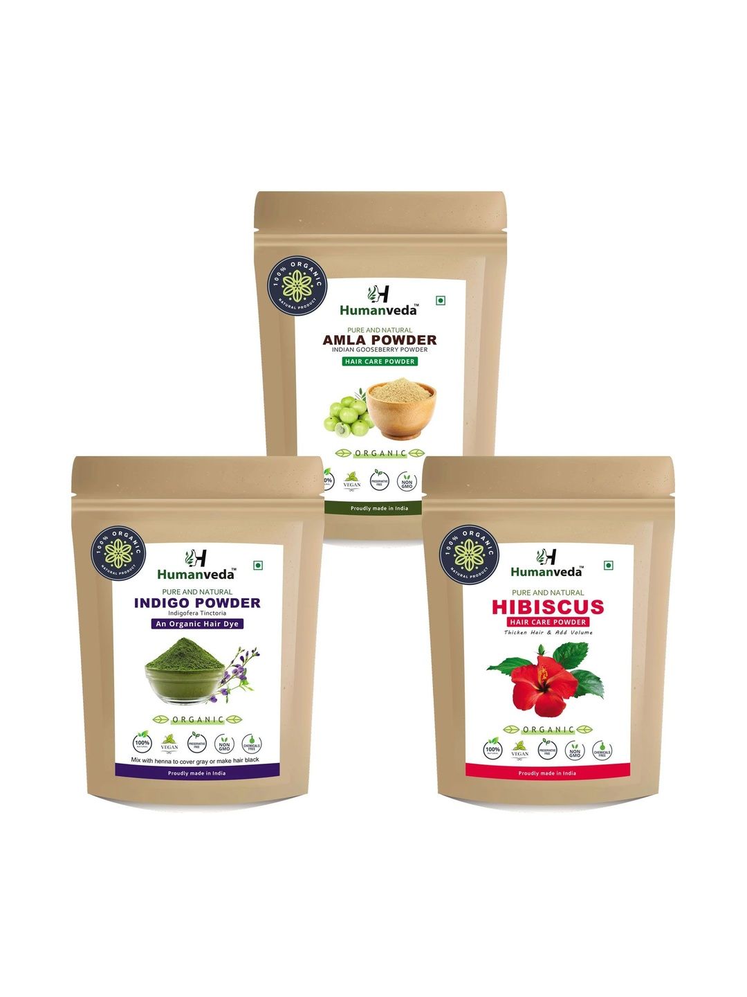 HUMANVEDA Set Of 3 Amla, Hibiscus & Indigo Powder - 100 g Each-image-37