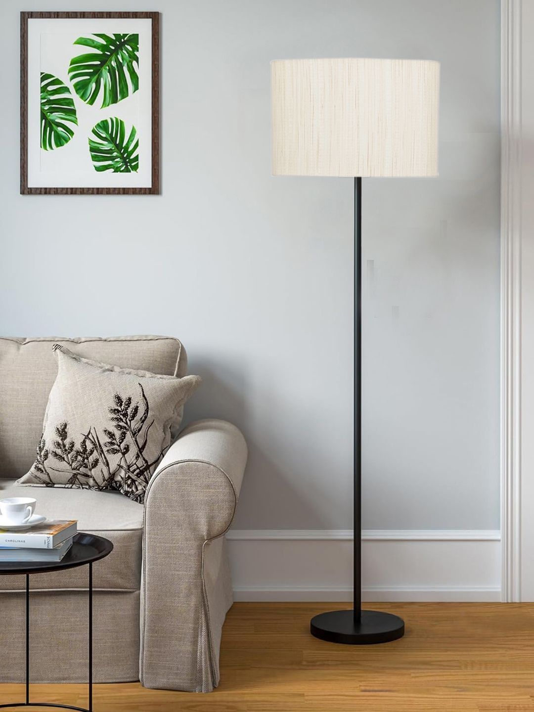 Myntra Elegant Homes Off-White & Black Wooden Tripod Floor Lamp-image-37