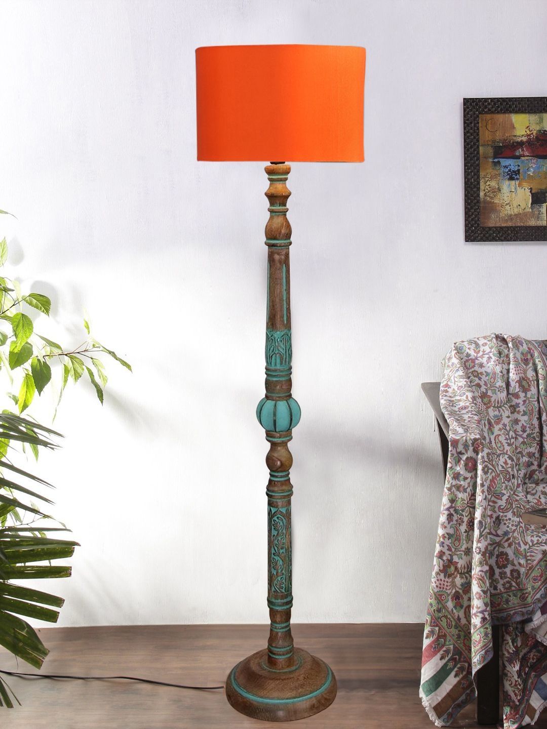 Myntra Elegant Homes Orange & Brown Wooden Tripod Floor Lamps-image-48