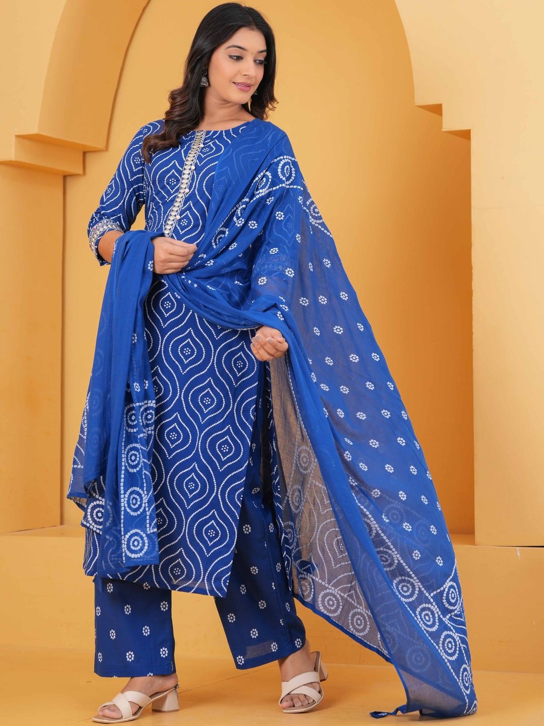 Sangria Printed Pure Cotton Round Neck Kurta & Trousers With Dupatta-picture-18