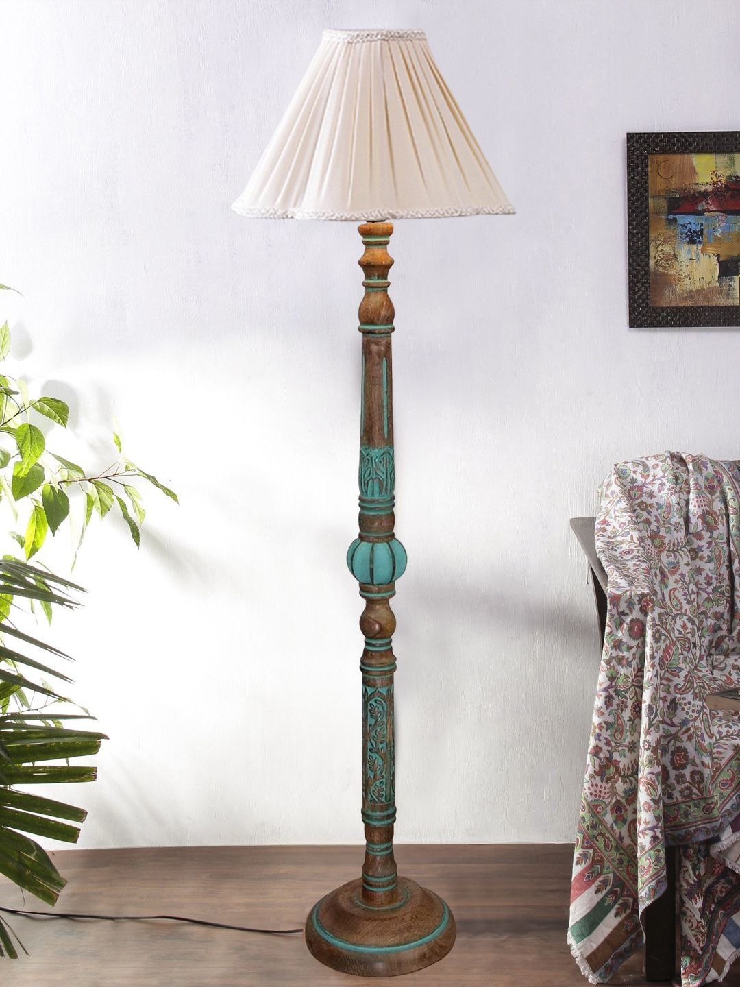 Myntra Elegant Homes Off-White & Brown Wooden Tripod Floor Lamps-image-31