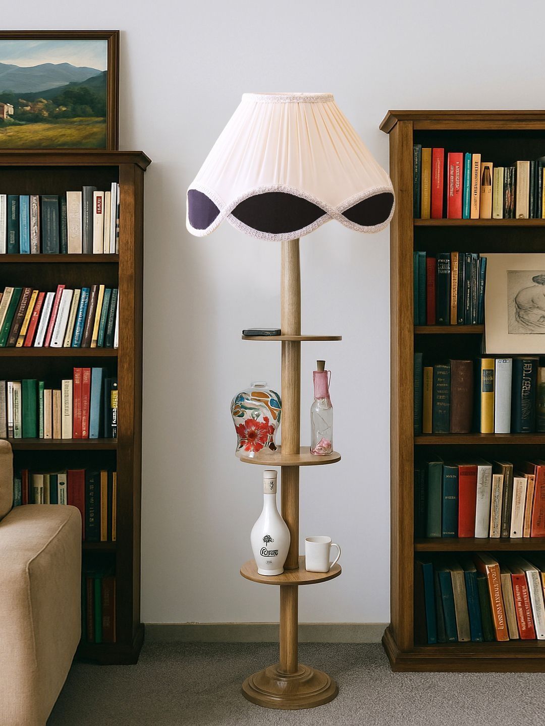 Myntra Elegant Homes Cream & Brown Wooden Tripod Floor Lamps-image-38