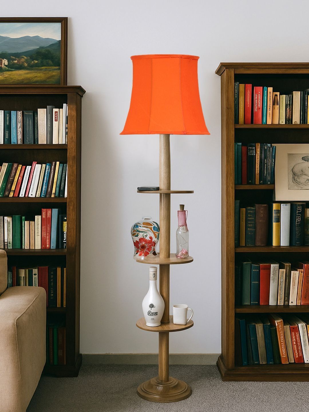 Myntra Elegant Homes Orange & Brown Wooden Tripod Floor Lamps-image-31