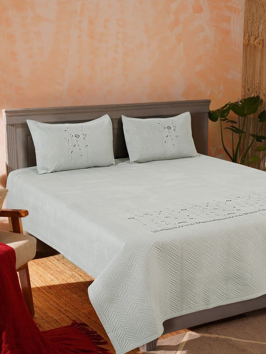 Dhrohar Grey Floral Cotton Double Bed - Queen Bed Covers-image-27
