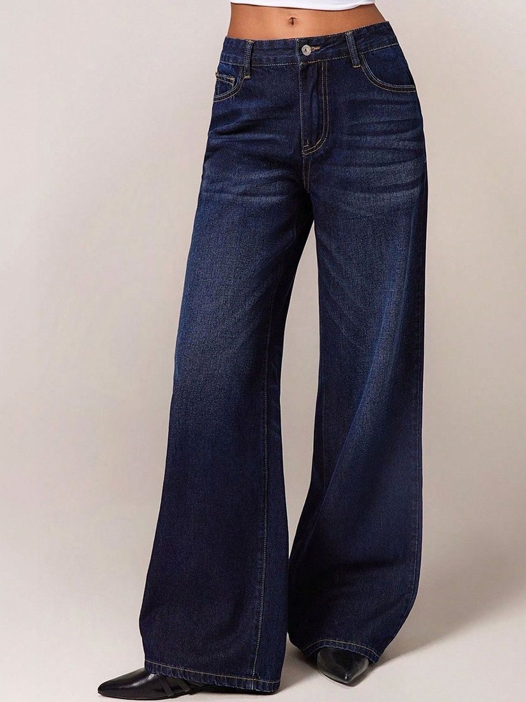 Moda Rapido Women Jean Wide Leg High-Rise Light Fade Stretchable Jeans-image-34