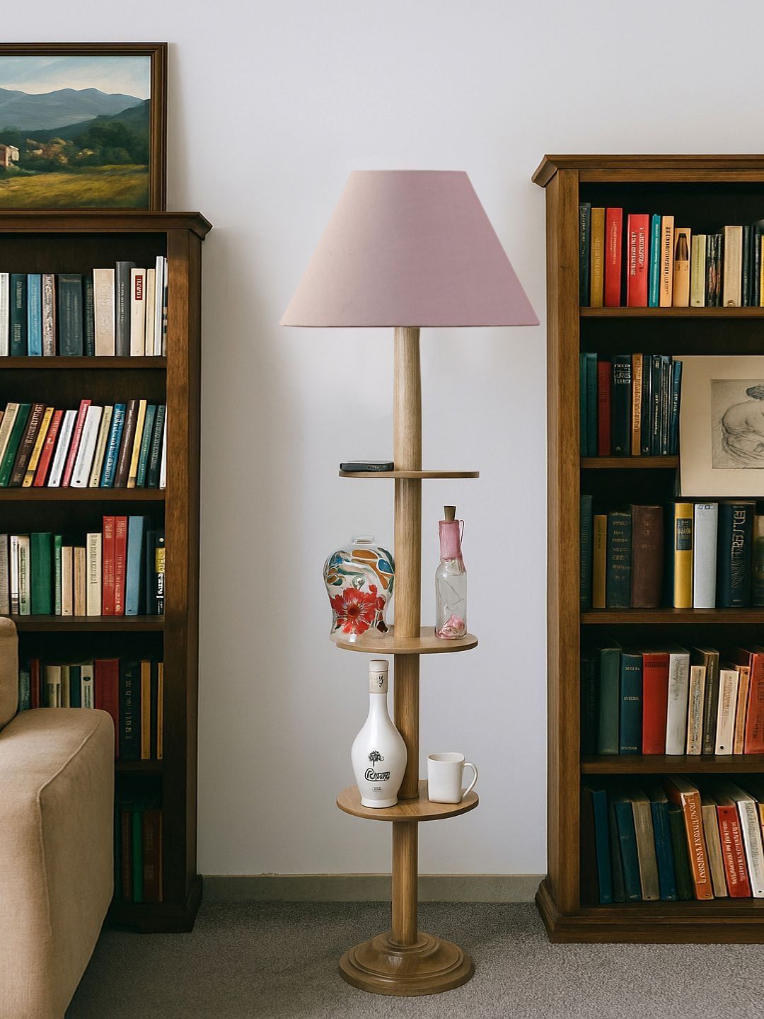 Myntra Elegant Homes Grey & Brown Wooden Tripod Floor Lamps-image-31