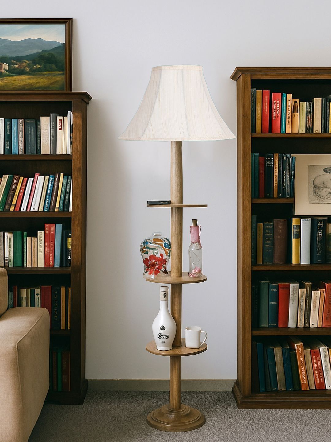 Myntra Elegant Homes Off-White & Brown Wooden Tripod Floor Lamps-image-18