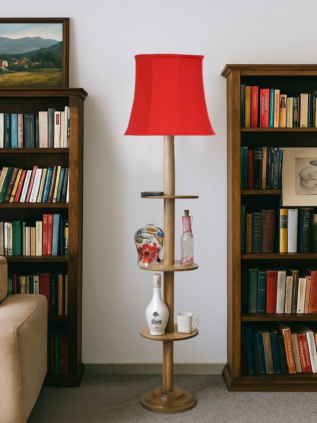 Myntra Elegant Homes Red & Brown Wooden Tripod Floor Lamps-image-25