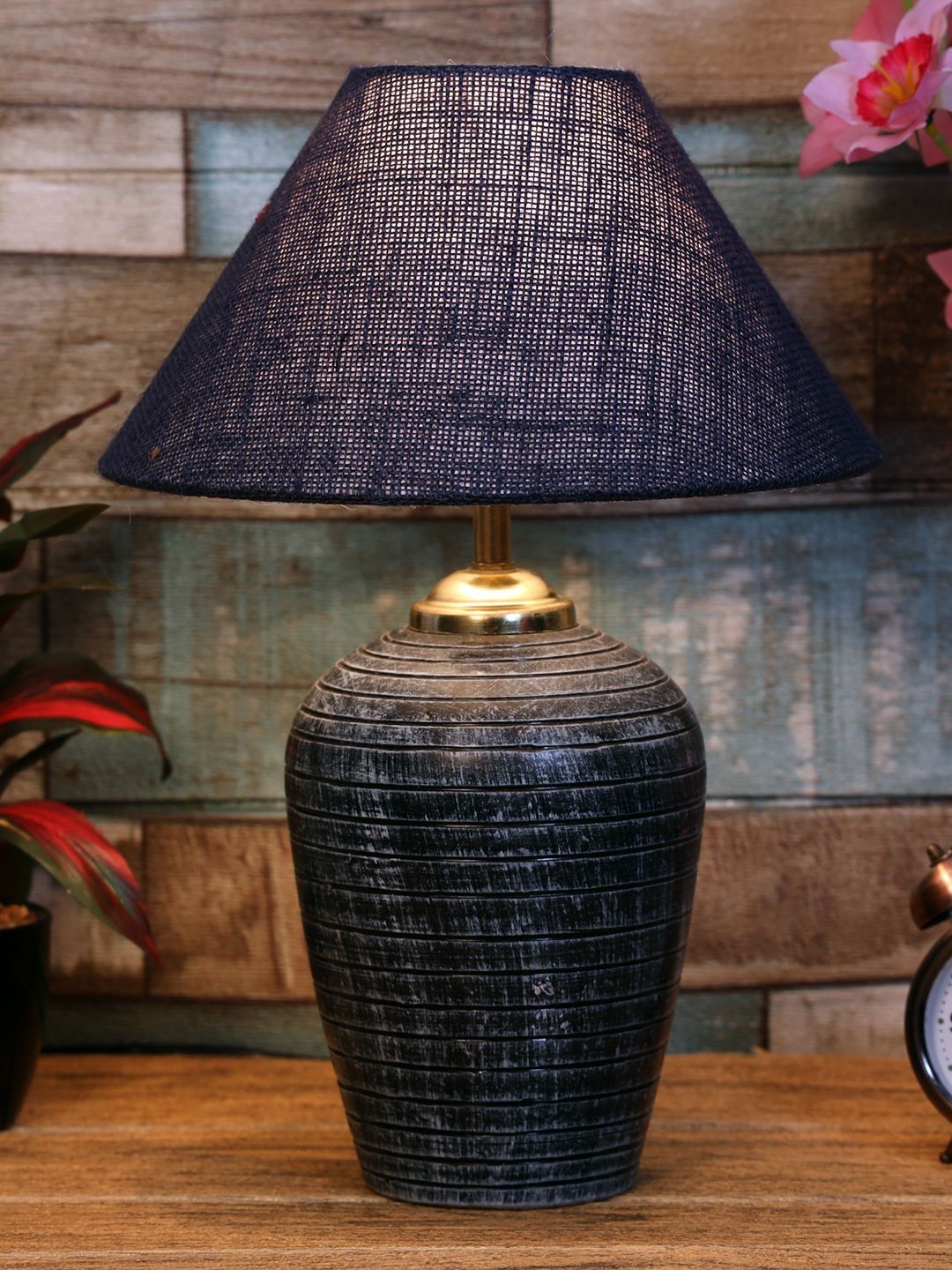 BrightDaisy Blue Textured Terracotta Contemporary Frusturical Shaped Table Lamp-image-39