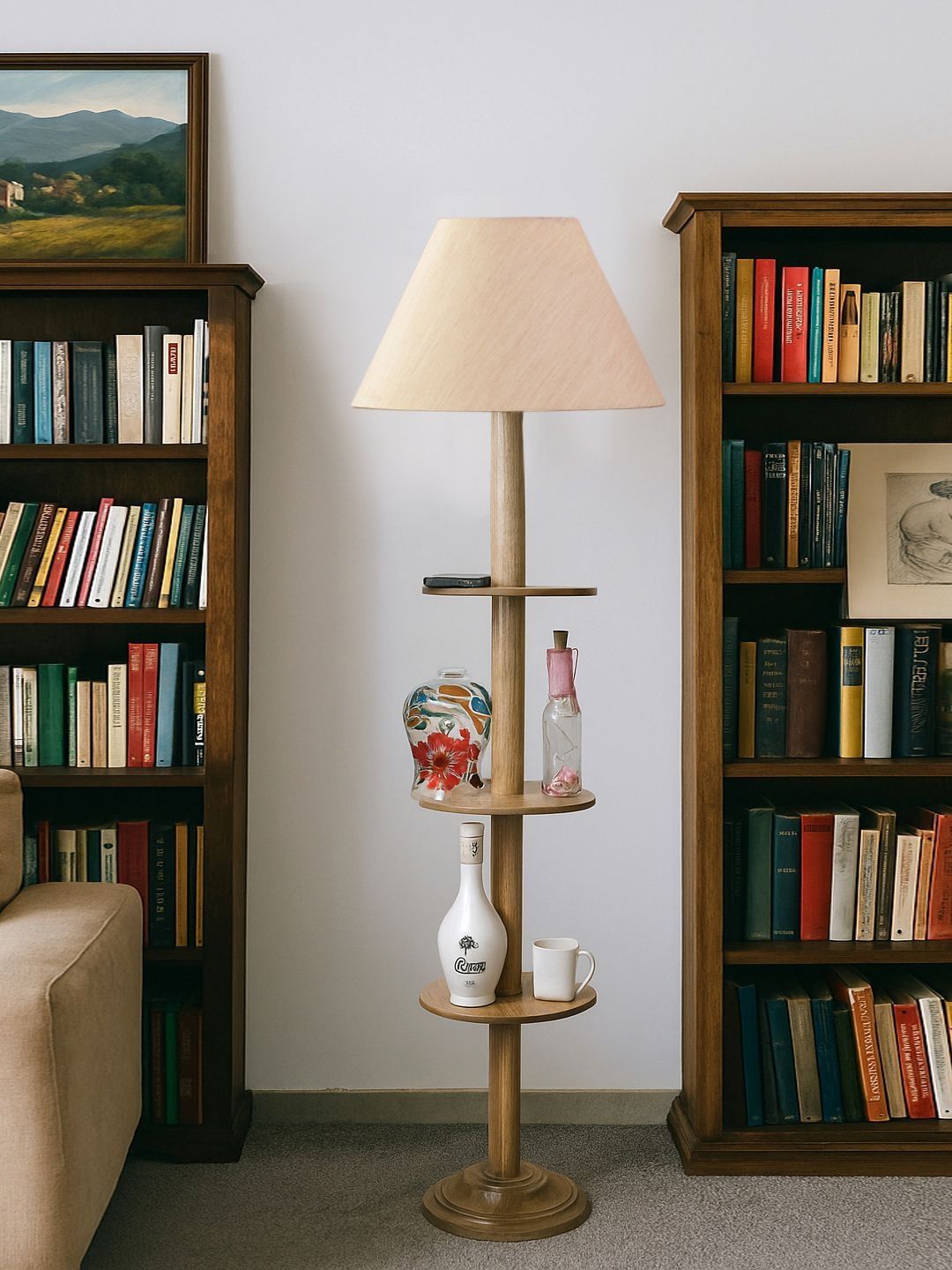 Myntra Elegant Homes Off-White & Beige Wooden Tripod Floor Lamps-image-30