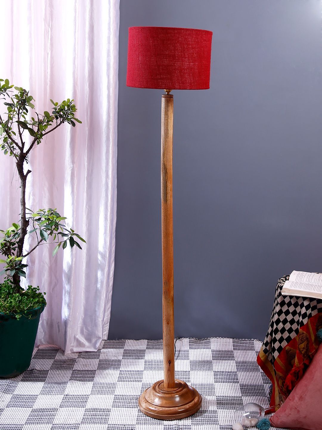 Myntra Elegant Homes Maroon & Brown Wooden Tripod Floor Lamps-image-26