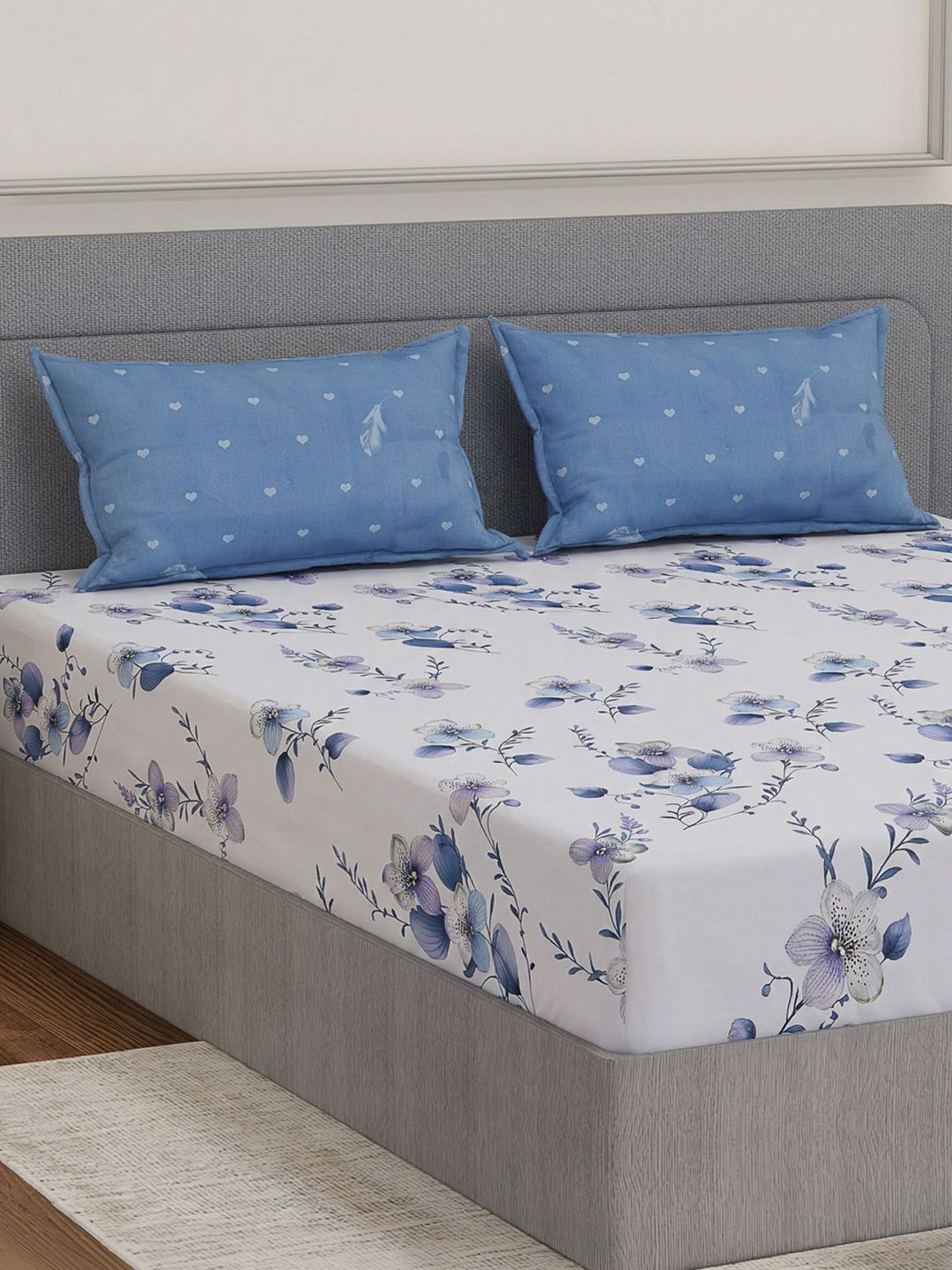 Monte Carlo White & White Floral Bedsheet with 2 Pillow Covers-image-48