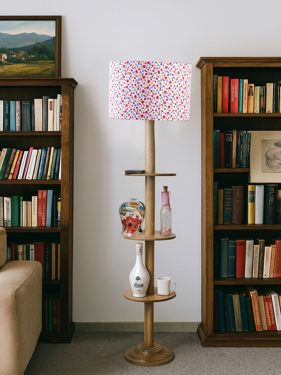Myntra Elegant Homes White & Red Wooden Tripod Floor Lamps-image-30