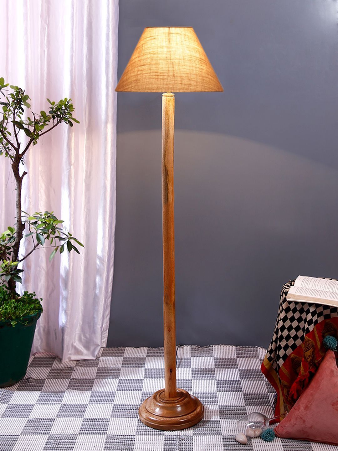 Myntra Elegant Homes Beige & Tan Wooden Tripod Floor Lamps-image-17
