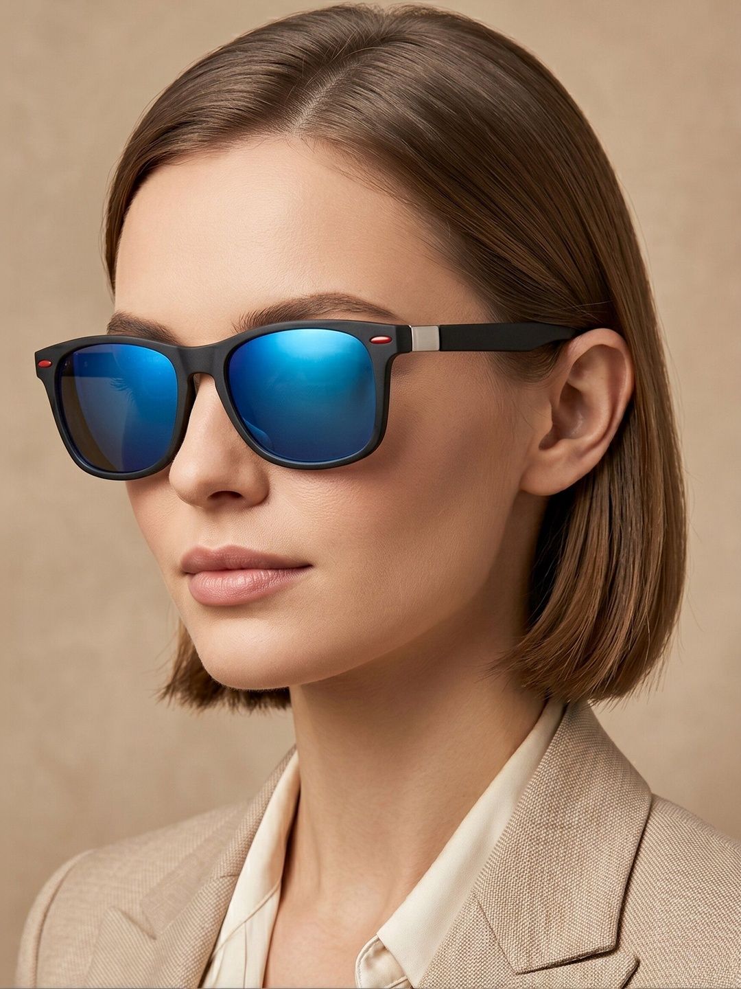 RORCE Unisex Blue Lens & Black Square Sunglasses with-image-40