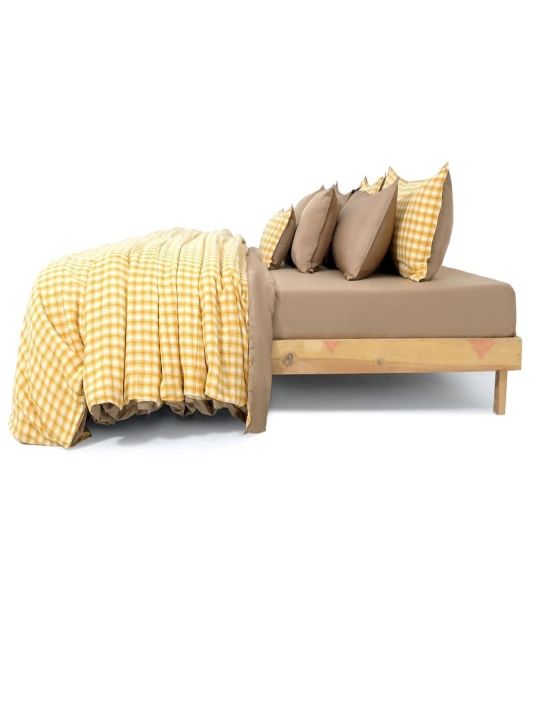Zarf Yellow & Brown Checked Cotton 9 Piece Double King Superfine Bedding Set-picture-31