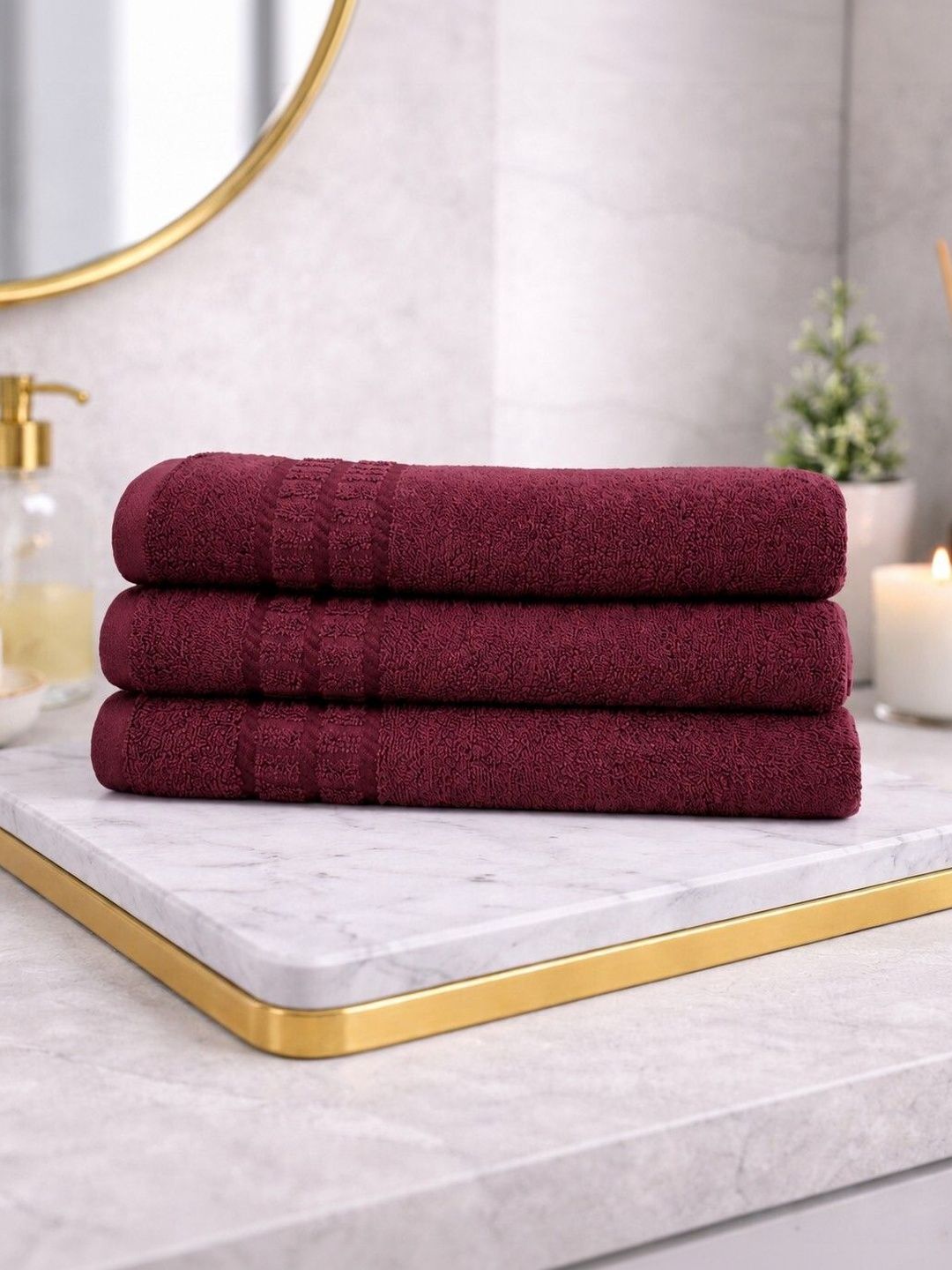 CasPure 3-Pcs Maroon Cotton 600 GSM Hand Towels-picture-15