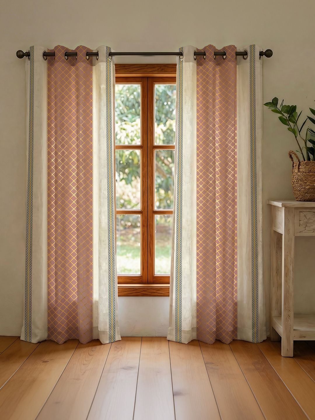 URBAN SPACE Pink Set of 2 Floral Room Darkening Door Curtain-image-41