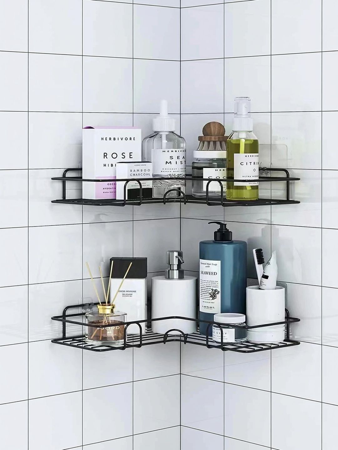 DXDT 2Pcs Black L-Shape Corner Wall Shelf-picture-30