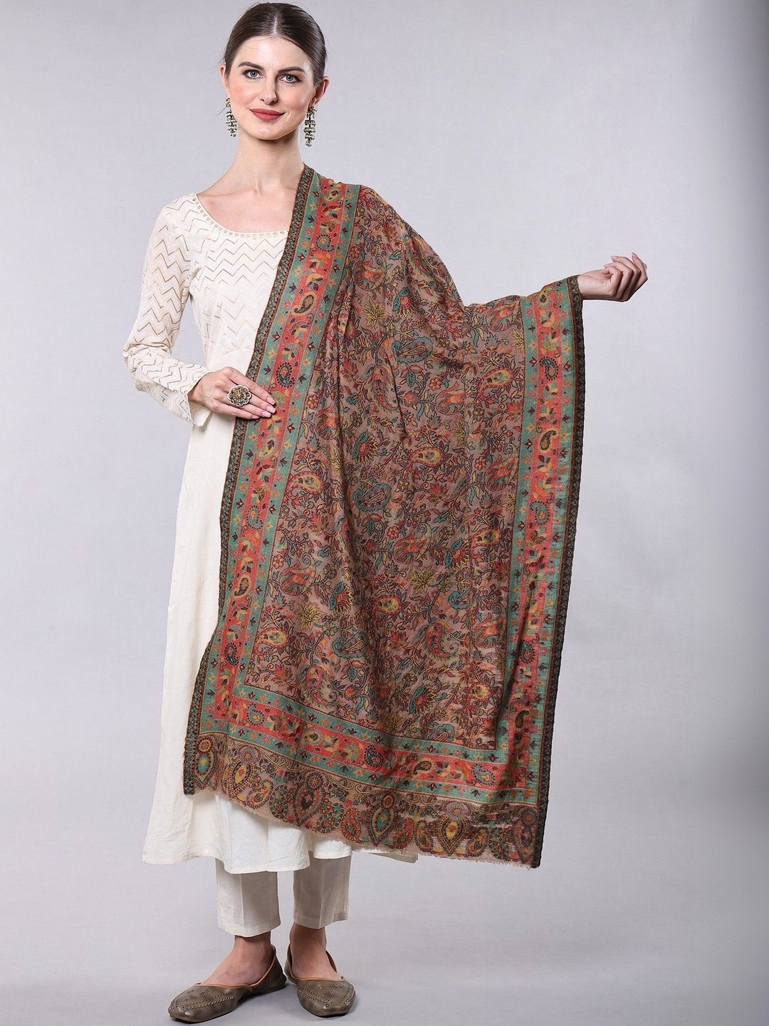 Exotic India Women Floral Woven Design Shawl-image-47