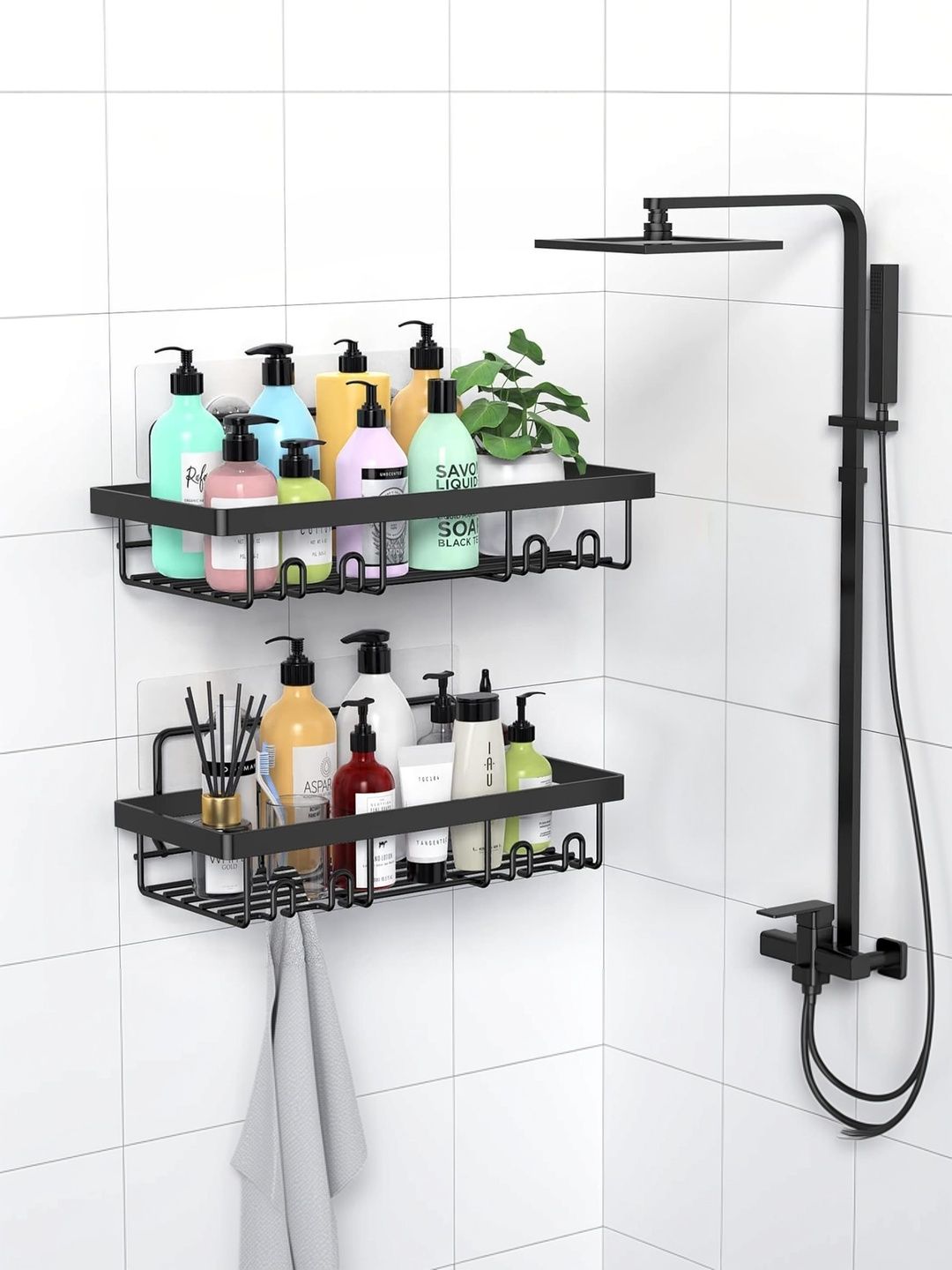 DXDT Set Of 2 Black Self-Adhesive Wall Shelf-image-47