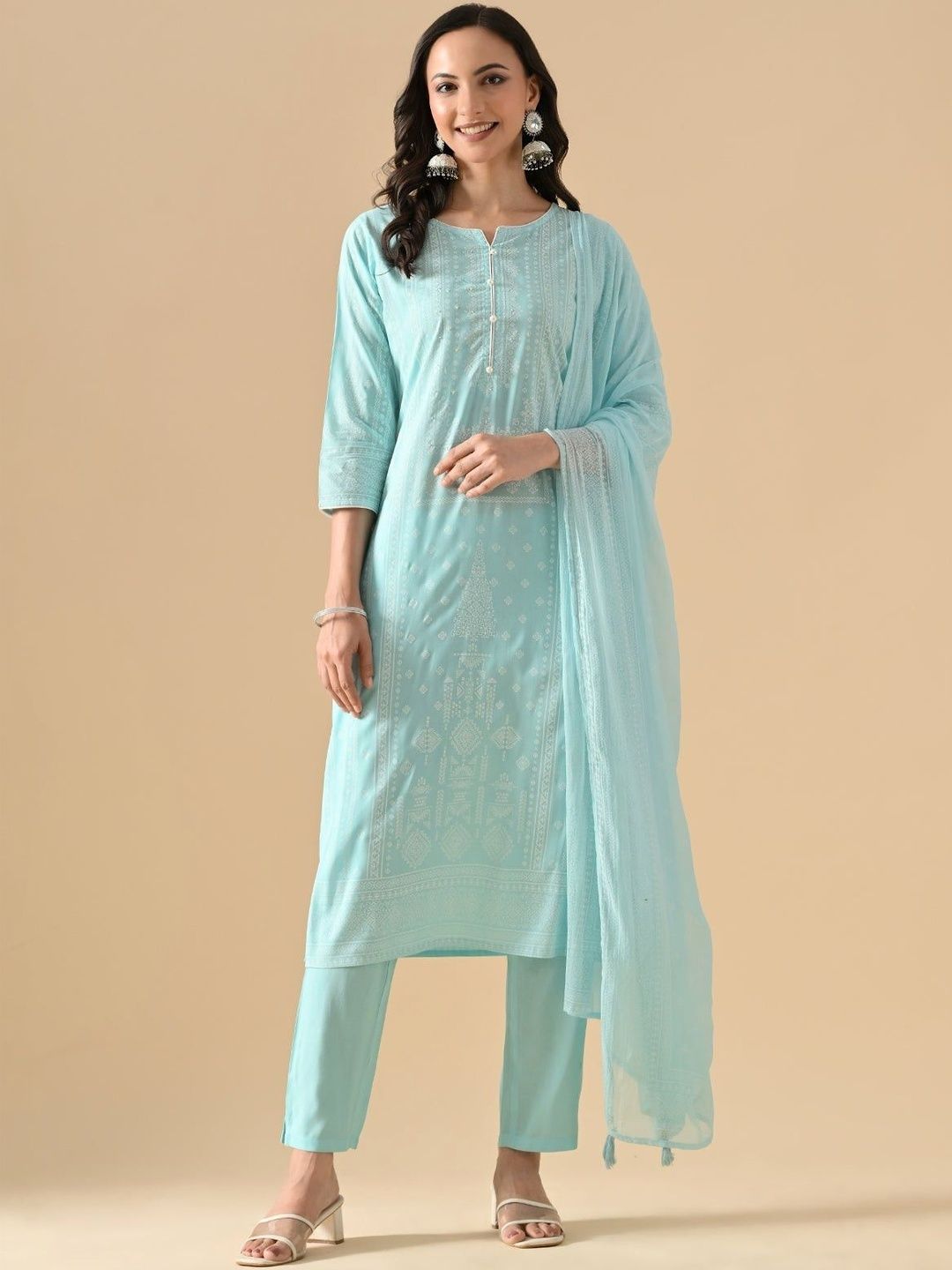 Sabhyata Women Ethnic Motifs Printed Regular Pure Cotton Kurta with Trousers & With Dupatta-picture-45