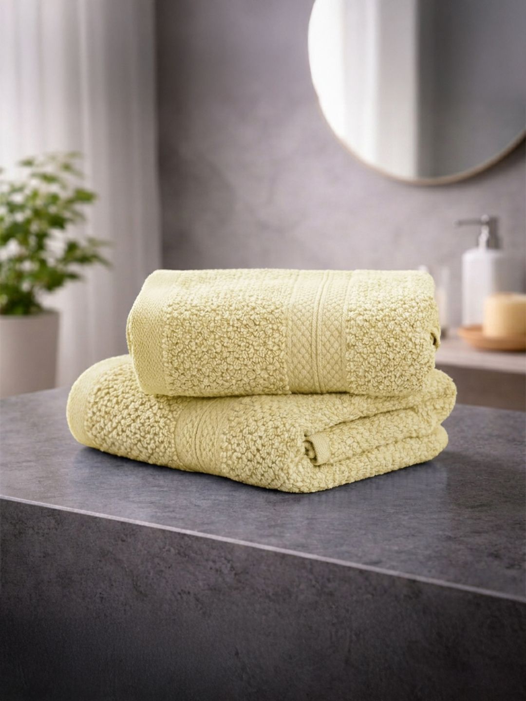 LANE LINEN Pack of 2 Yellow Cotton 450 GSM Hand Towels-image-35