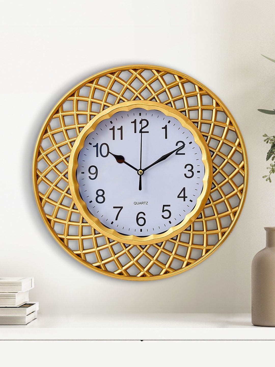 Home Centre Gold-Toned & Gold-Toned Textured Contemporary Wall Clock-picture-28