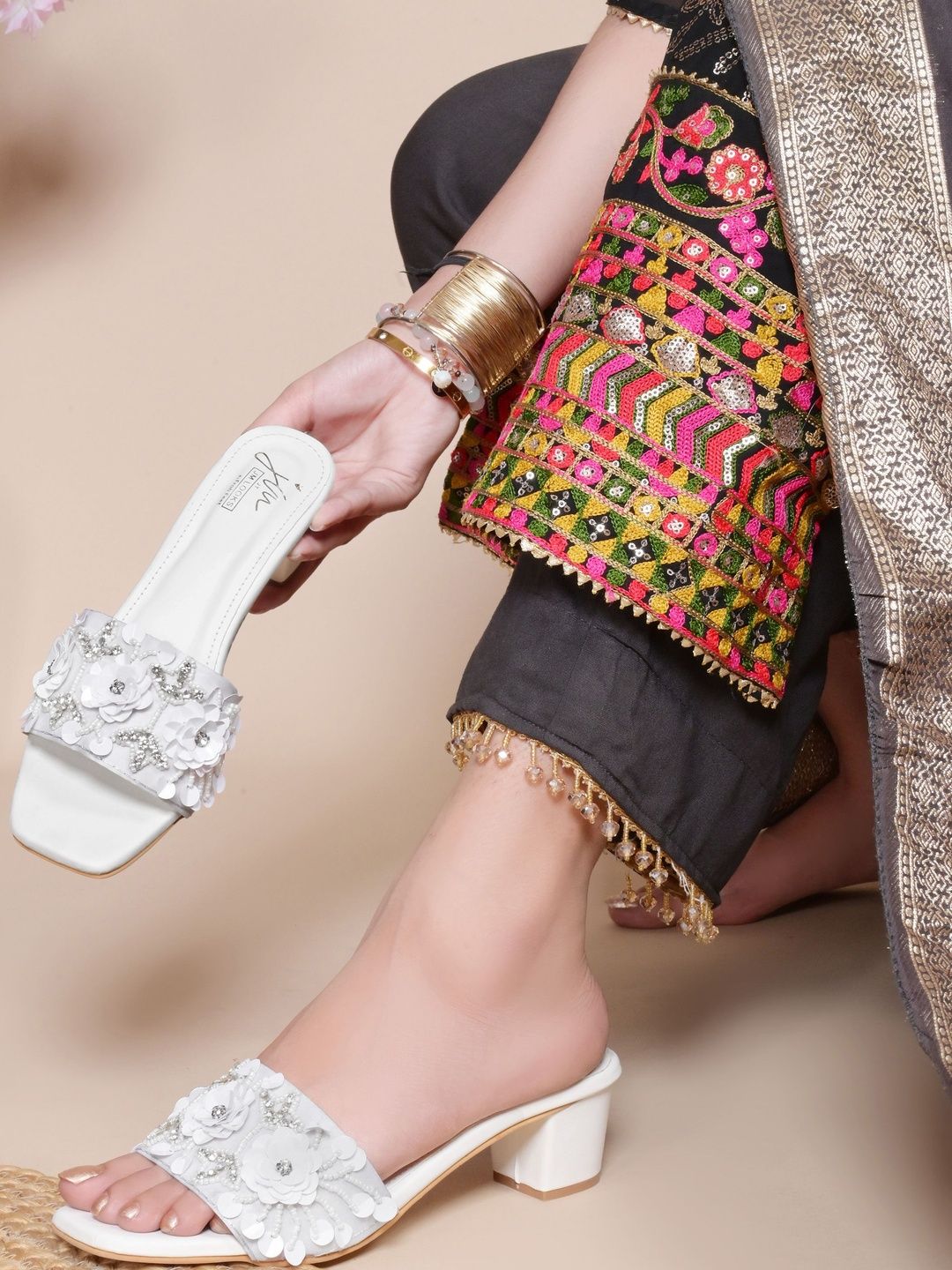 JM Looks Embellished Party Block Mules-picture-39